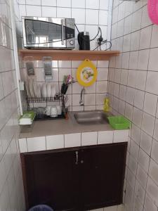 杜阿拉Partners Residence的一间带水槽和微波炉的小厨房
