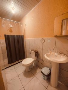 雅帕拉廷加Pousada França的一间带卫生间和水槽的浴室