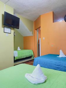 圣克里斯托瓦尔Moonlight, Galápagos的客房设有两张床和一台平面电视。