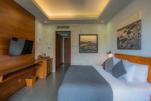 沙努尔阿卡纳精品酒店的配有一张床和一台平面电视的酒店客房