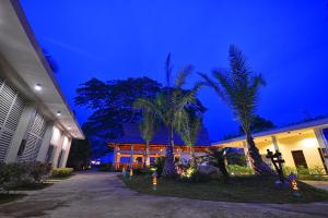 公主港小帕拉伊索别墅的一座棕榈树在晚上的建筑