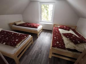 Sântimbru-BăiSipi Kulcsosházak的客房设有两张床和窗户。