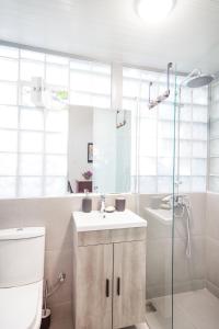 Mikra AnogiaVilla Myrtalia的浴室配有卫生间、盥洗盆和淋浴。