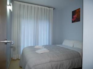 卡尼略萨卡普日内卡公寓的一间卧室配有一张带白色床单的床和一扇窗户。