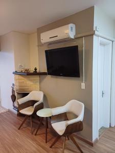 卡庞达卡诺阿Ap dos primos的客厅配有2把椅子和平面电视