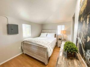 普韦布洛New 1BR Apartment in Heart of Downtown Pueblo!的卧室配有一张床,墙上配有电视。