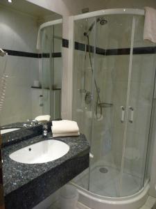 Hirzenach瑞布斯托克旅馆的一间带水槽和淋浴的浴室