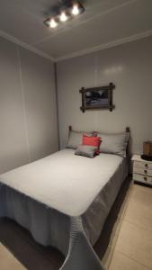 科洛尼亚-德尔萨克拉门托Apartamento RE real de San Carlos的一间卧室配有一张大床,上面有红色枕头