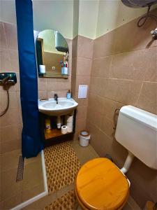 格奥尔盖尼ROOR Top Nest 3的一间带水槽、卫生间和镜子的浴室