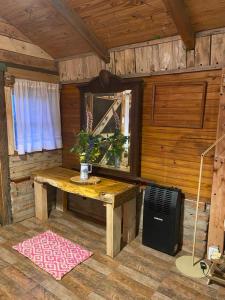 圣卡洛斯-德巴里洛切BAJO EL ÑIRE的木制客房设有木桌和窗户。