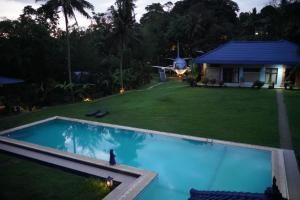 乌布Villa Biyu Siyu的享有带游泳池的房屋的空中景致