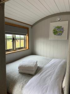 特鲁罗Private and peaceful stay in a Luxury Shepherds Hut near Truro的卧室配有白色的床和窗户