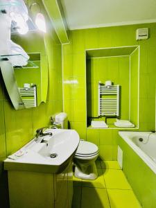 德罗贝塔-塞维林堡弗洛拉酒店的黄色的浴室设有水槽和卫生间