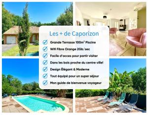 Caporizon - Villa Puy d'Aiguillon- Piscine - 6 personnes的游泳池别墅图片拼贴