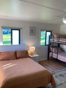 Dayspring Farm House的一间卧室配有一张床和一张双层床。