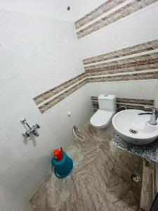 菩提伽耶菩提伽耶麦亚维豪尔酒店的一间带卫生间和水槽的浴室