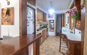 帕莱斯特里纳Amazing Apartment In Palestrina With Kitchen的厨房配有木制橱柜和白色冰箱。