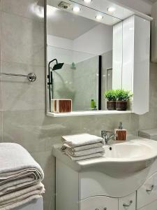 瓦特拉多尔内Parc Vatra Dornei 2 - Family, couples & groups的白色的浴室设有水槽和镜子