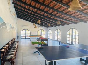 蓬塔杜欧鲁Ponta Mar Resort的大房间设有乒乓球桌和椅子