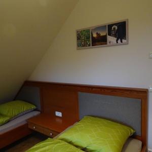 菲施巴赫Beim Bergbauer的一间卧室配有一张带绿色床单的床