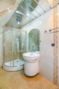 巴库VIP Apartment PARMALAT的浴室配有卫生间、淋浴和盥洗盆。