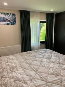 巴库里阿尼Duplex apartment near the forest的一间卧室设有一张大床和一个窗户。