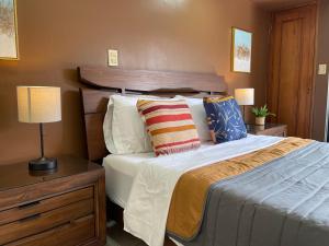 圣何塞The Rainier Bed & Breakfast 5的一间卧室配有一张大床和两个枕头