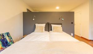 雅莱Villas Seven - Les chambres的一张大床,上面有两个枕头