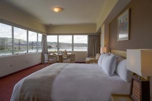 普诺何塞安东尼奥普诺酒店的酒店客房设有一张大床和大窗户