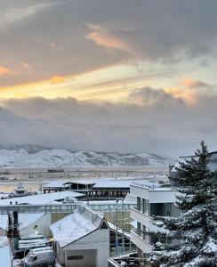 乌斯怀亚KUBO Patagonia的建筑物屋顶上积雪的城市