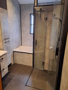 GramsbergenJuromi 42的带淋浴、卫生间和盥洗盆的浴室