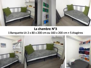 德沃吕伊Appartement 8-10 personnes SUPERDEVOLUY Hautes Alpes REZ DE CHAUSSÉE Vue panoramique 3 CHAMBRES的两张照片,一张房间两张