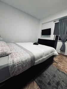 洛斯·亚诺斯·德·阿里丹Avenida 52 A的一间卧室配有一张床和一台平面电视