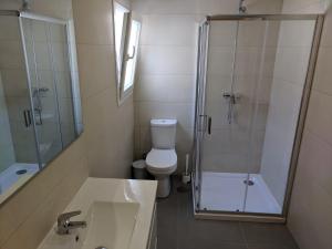 维拉·雷阿尔Casas do Corgo的带淋浴、卫生间和盥洗盆的浴室