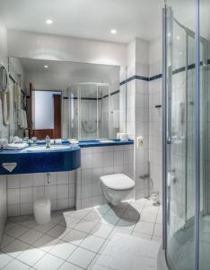 汉堡Hotel Alte Wache的浴室配有卫生间、盥洗盆和淋浴。