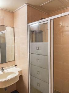 保宁市Hotel Terramar的一间带水槽和淋浴的浴室