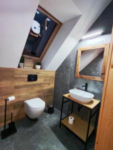 新塔尔格Przystanek Gorce的浴室配有白色卫生间和盥洗盆。