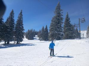 小莫拉夫卡Hotel Figura的雪覆盖的滑雪坡上的人