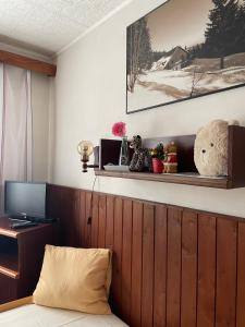 扬斯凯拉兹涅卡博托瓦布达山林小屋的一间卧室配有一张床和一张带泰迪熊的书桌