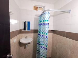 米卡Central Habitación en Minca的一间带水槽和淋浴的浴室