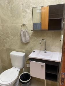 恩卡纳西翁Apartamentos IVAGO的一间带卫生间、水槽和镜子的浴室