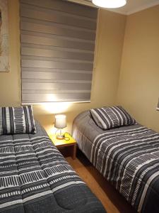 圣佩德罗德拉帕斯San Pedro de la Paz by Luxury Apartment Chile的卧室内两张并排的床
