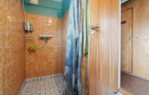 海斯勒Lovely Home In Hasle With Wifi的带淋浴和浴帘的浴室