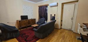 第比利斯KIEV ROAD APARTMENT的客厅配有两把椅子和电视