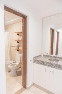圣米格尔·德·图库玛Torre Alem 4 A的一间带卫生间、水槽和镜子的浴室