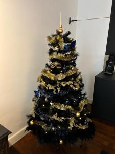 列日GITADIN - Deluxe Suite Valens - Historical Center的蓝金色装饰的圣诞树
