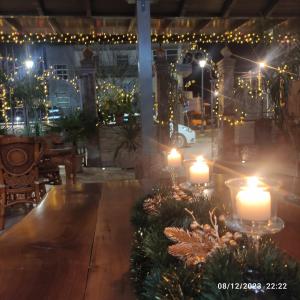 戈里察Vila Mariss的一间设有蜡烛和圣诞树及灯的房间