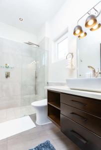 喀巴里特Villa Blue Amber Cabarete的浴室配有盥洗盆、卫生间和淋浴。