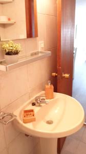 蒙得维的亚Monoambiente céntrico的浴室设有白色水槽和镜子