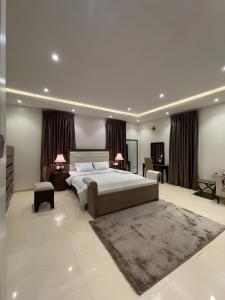 莱基Fedora Luxury Villa in Lekki Phase 1的一间大卧室,配有一张大床和地毯